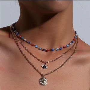 Gold Evil Eye Beaded Layered Necklace